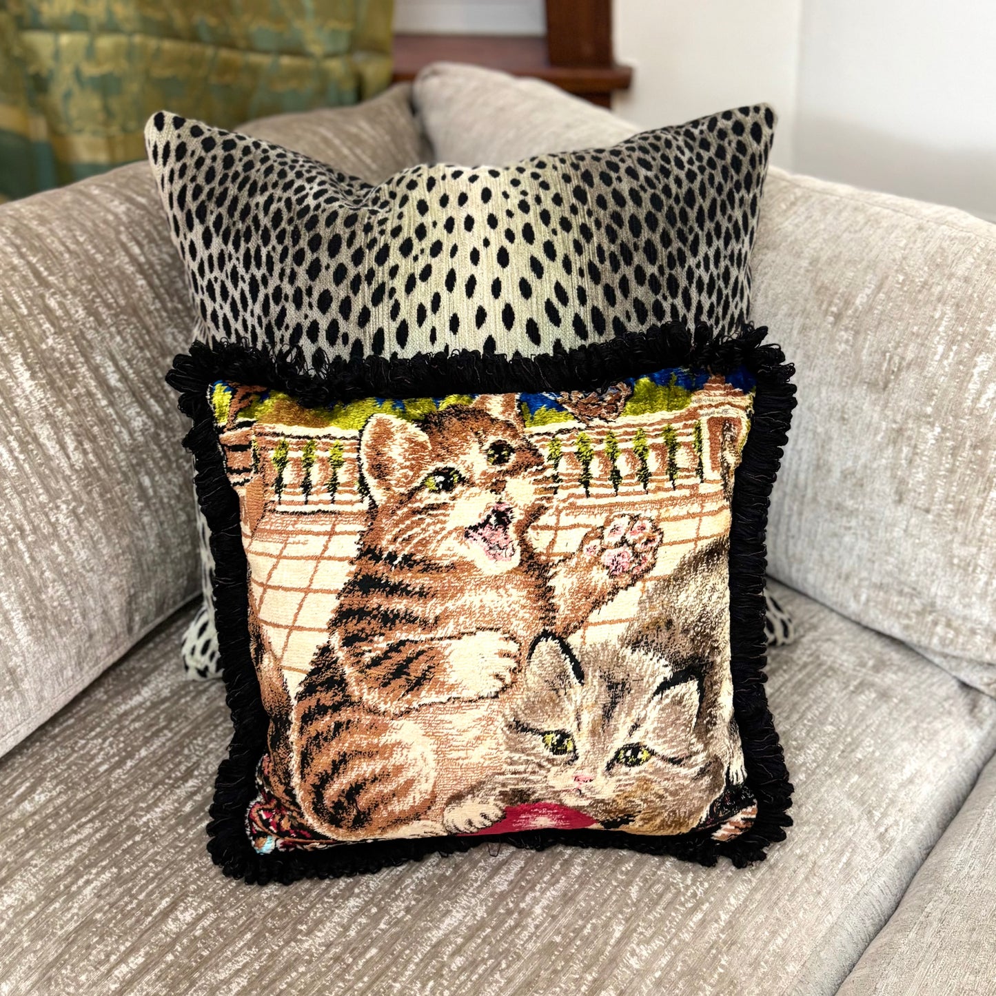 Playing Kittens Vintage Velvet Pillow