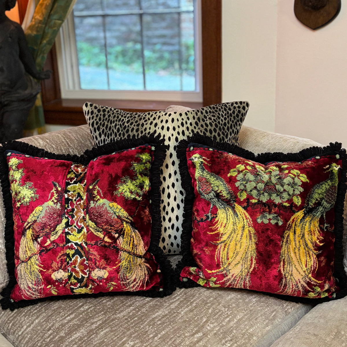 Tropical Birds Vintage Velvet Pillow