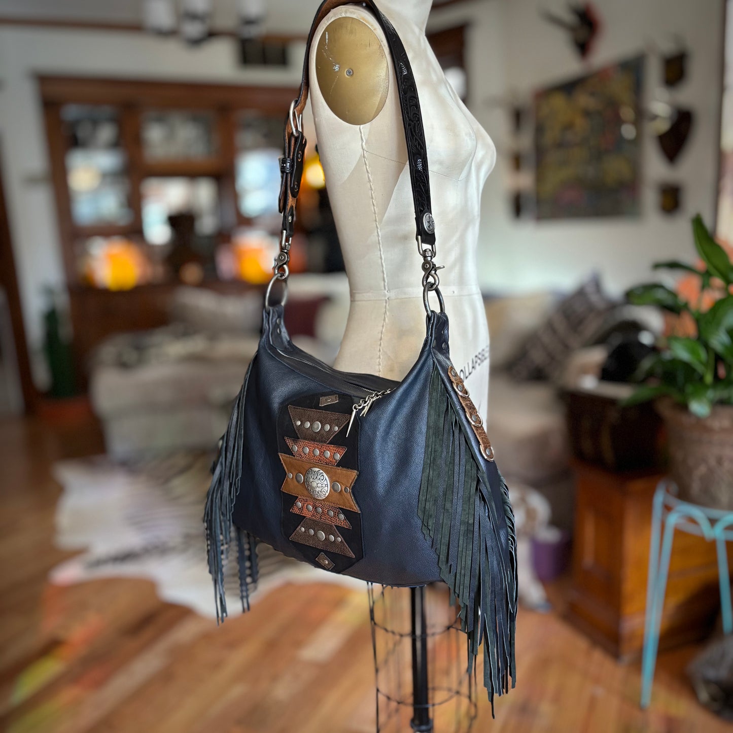 Navy Fringed November Bag