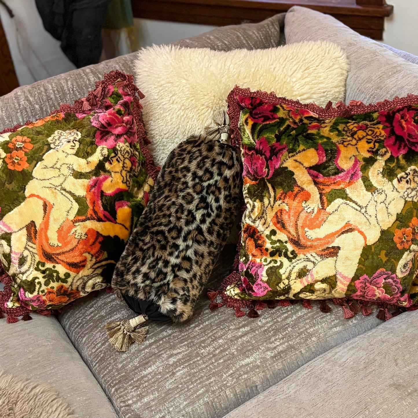 Vintage Faux Leopard Bolster Pillow