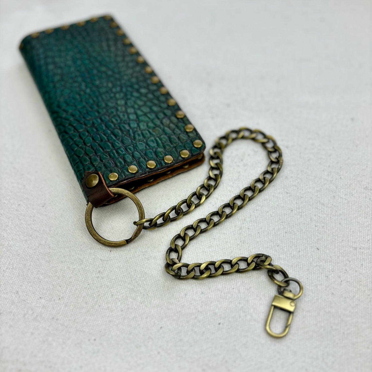 Dark Teal Croc Stamped Large Wallet