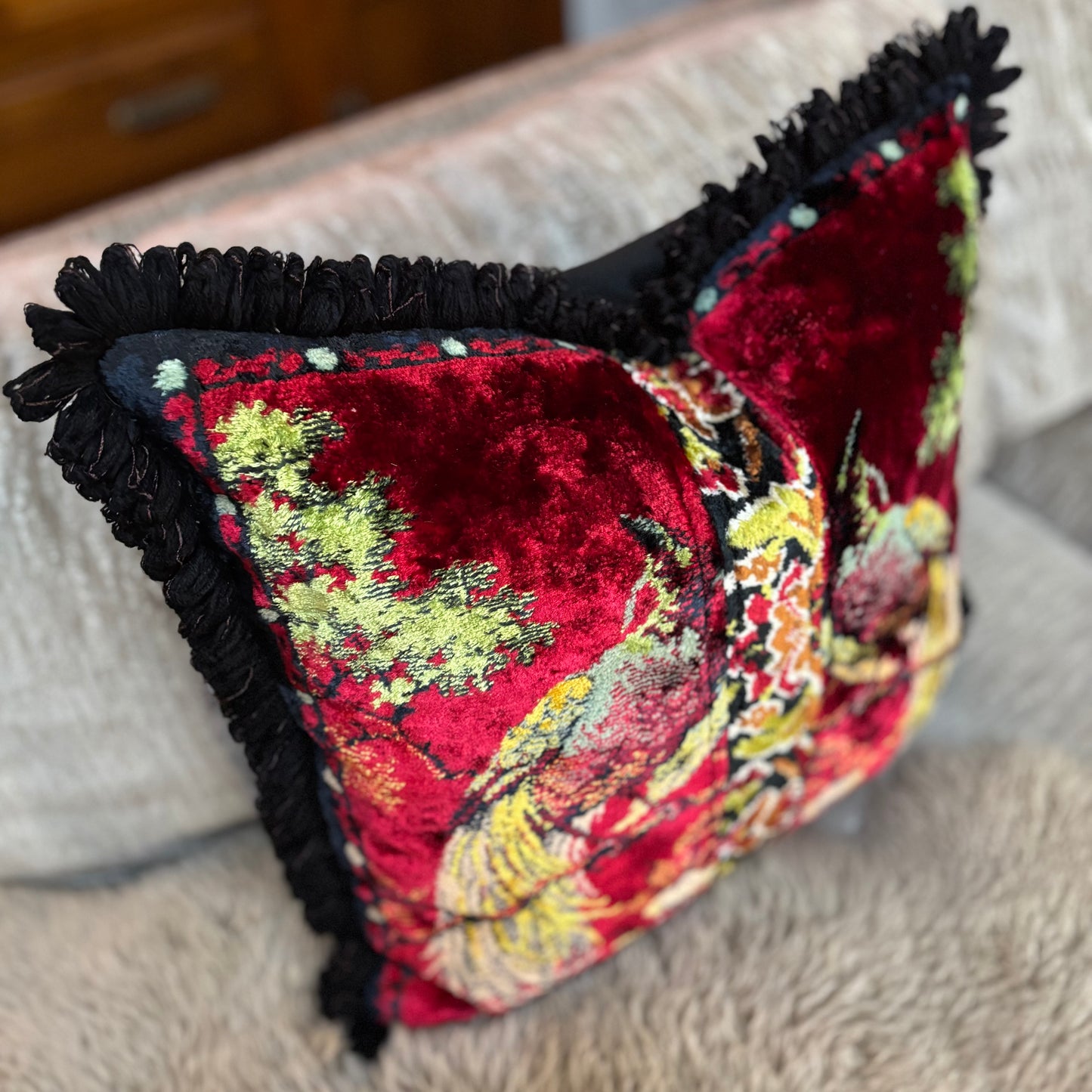 Tropical Birds Vintage Velvet Pillow