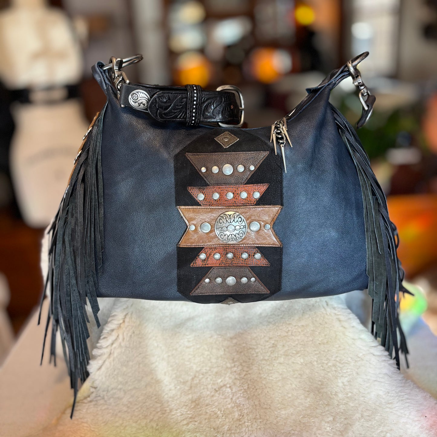 Navy Fringed November Bag
