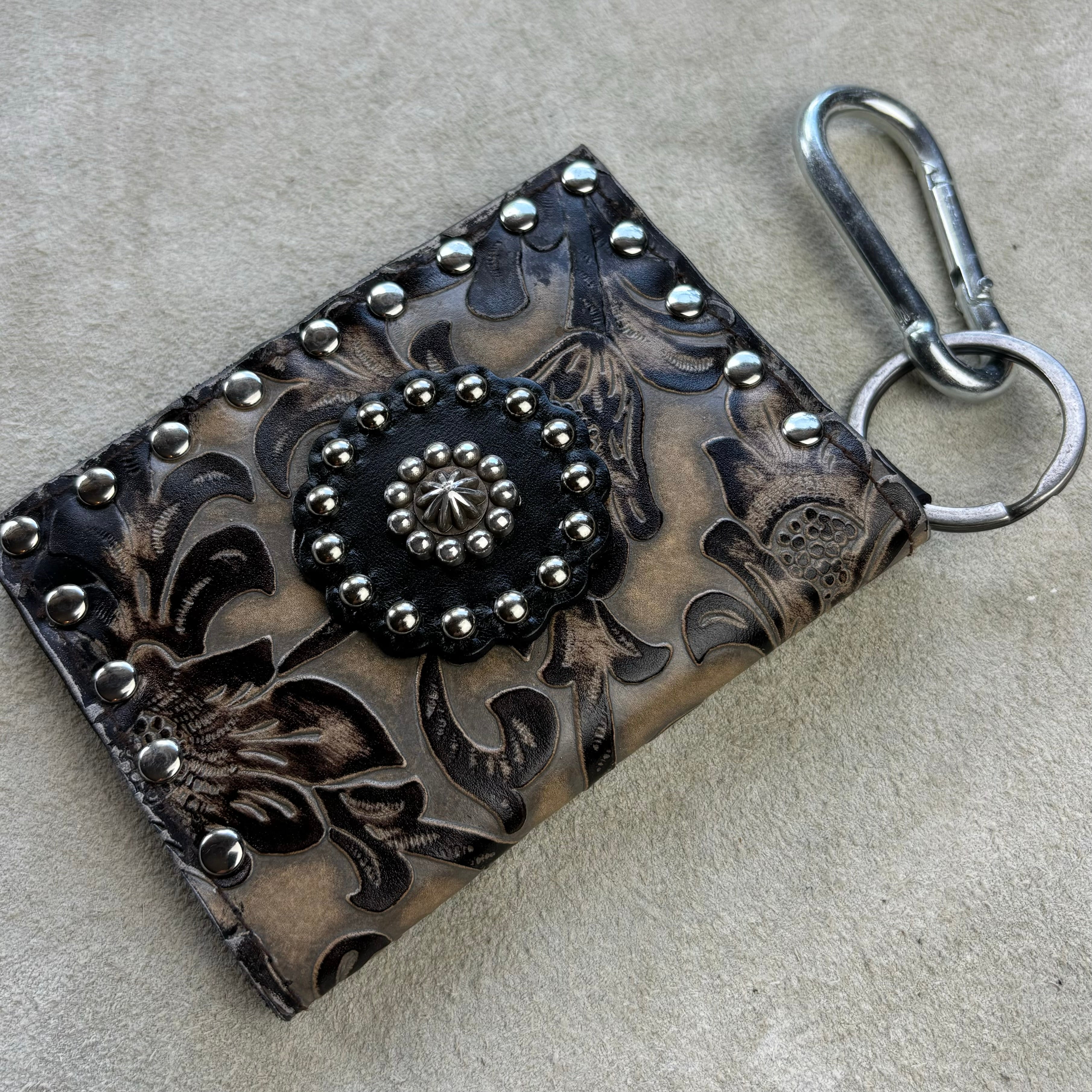 Tan Filigree Embossed Leather Wallet with Silver Concho
