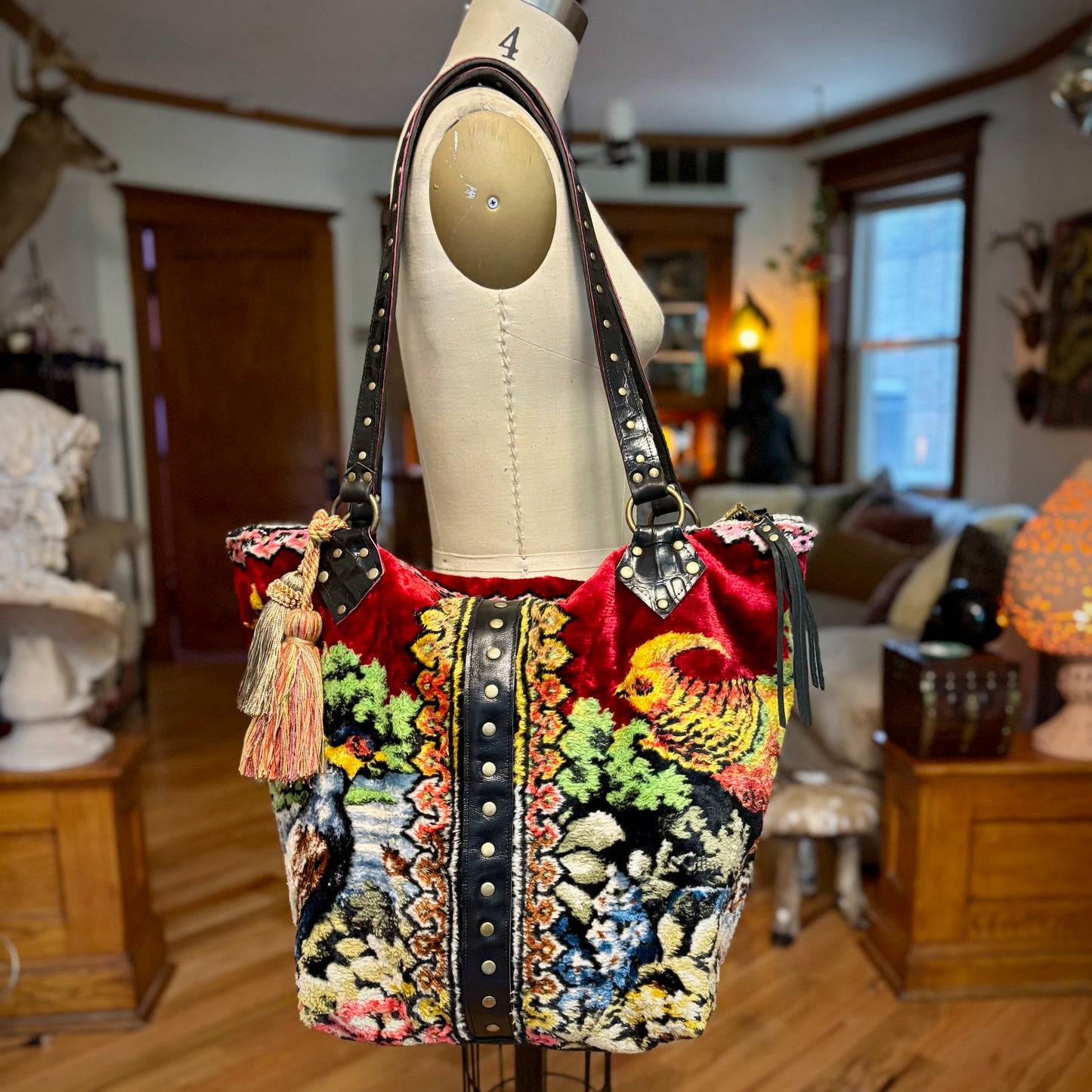 Velvet Tapestry Zip Top Bird Bag
