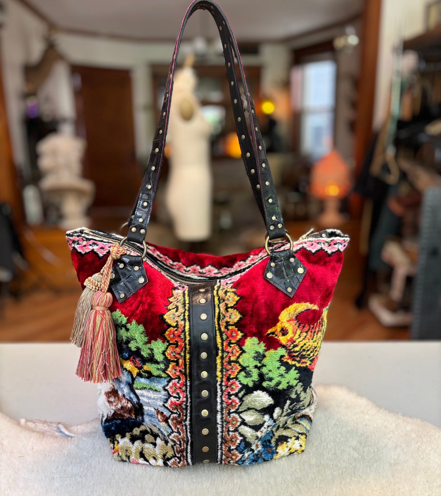 Velvet Tapestry Zip Top Bird Bag