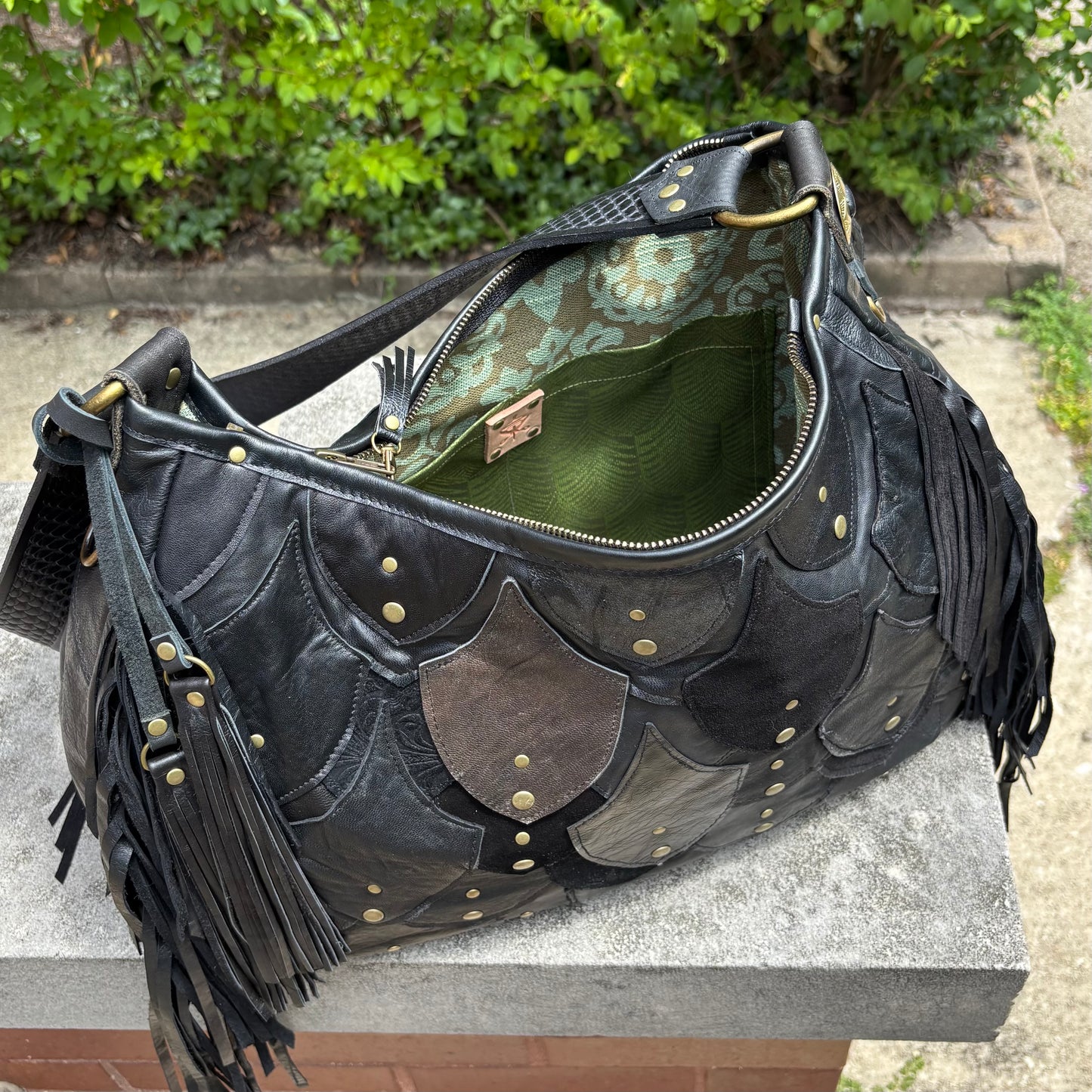 Reclaimed Leather Fishscale Ziptop Bag