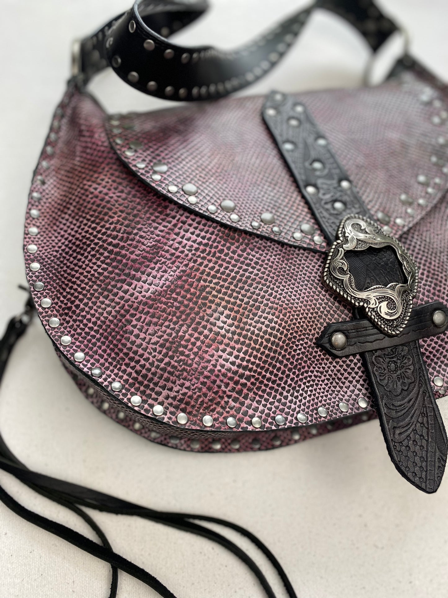 Pink Snake Print Shoulder Bag