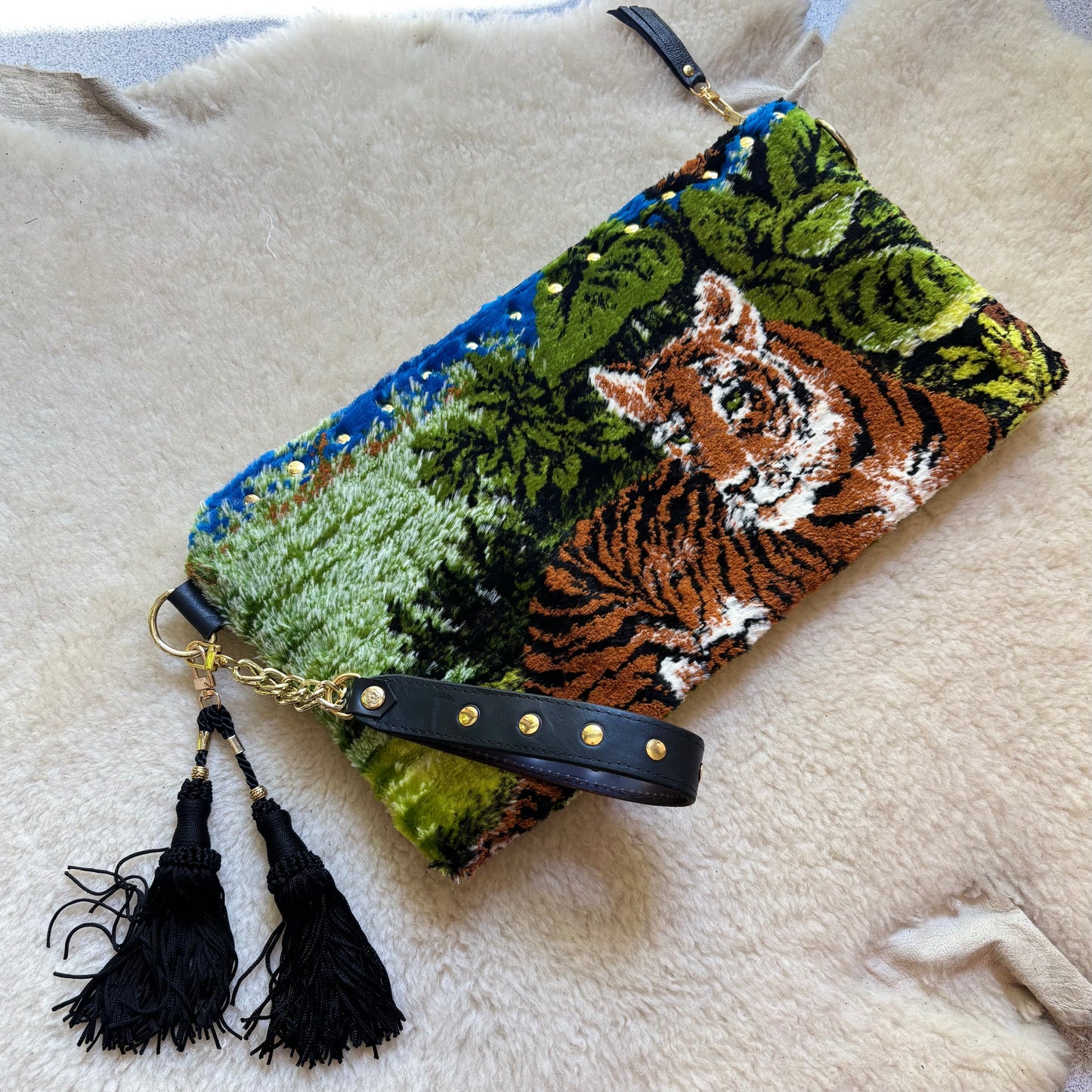 Tiger Velvet Tapestry Oversized Clutch