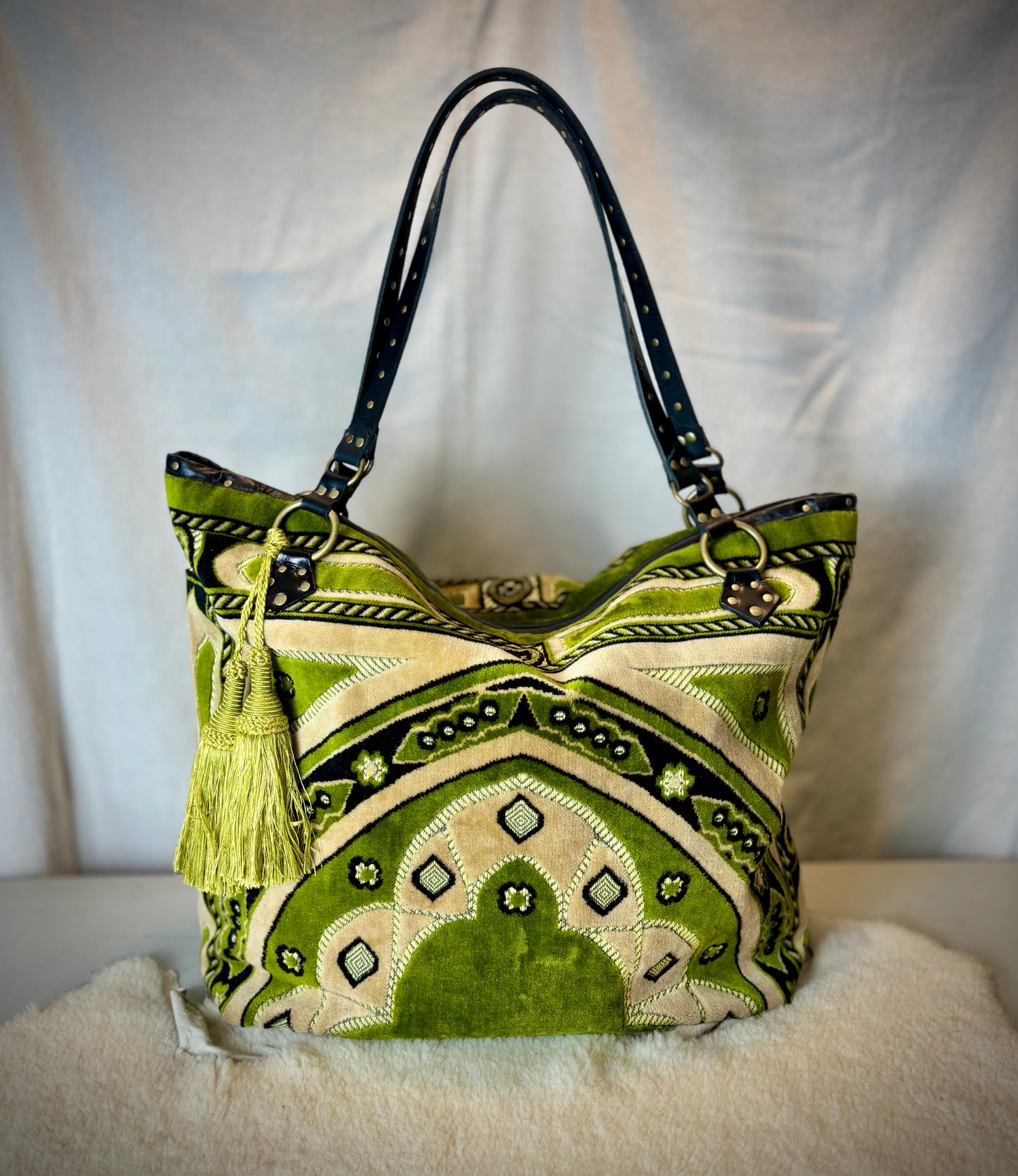 Summer Green Velvet Prayer Rug Oversized Bag