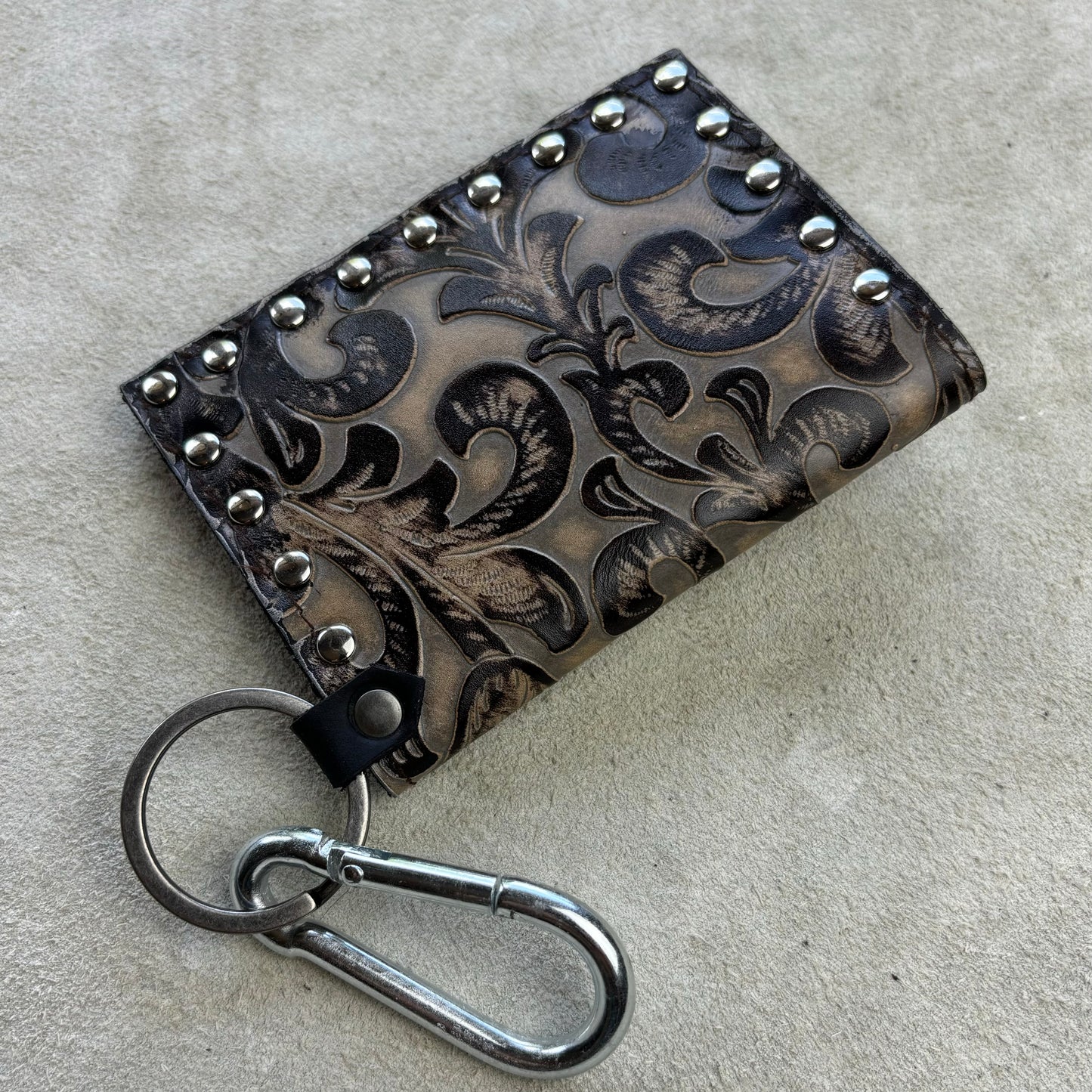 Tan Filigree Embossed Leather Wallet with Silver Concho