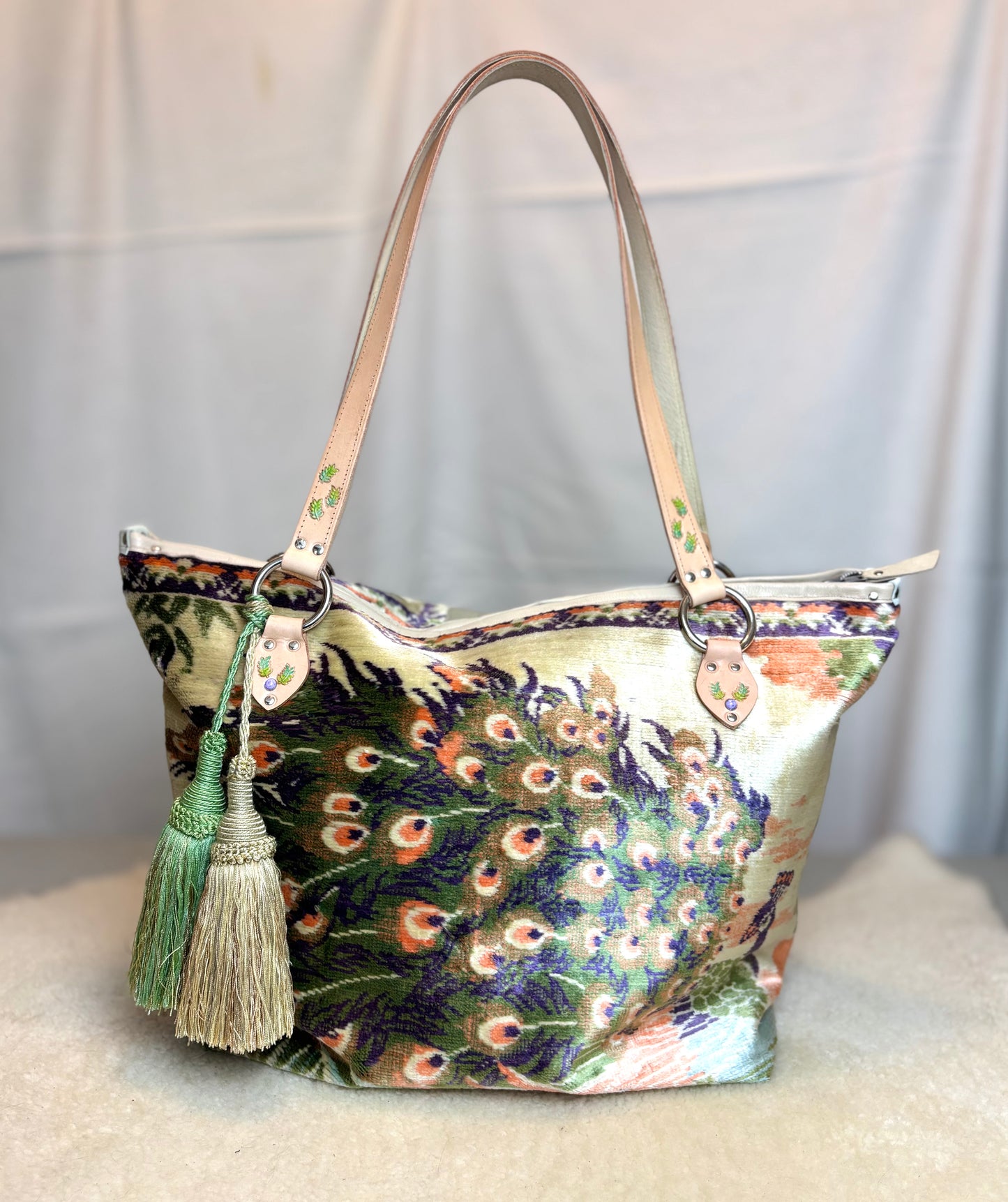 Pastel Peacock Velvet Ziptop Bag