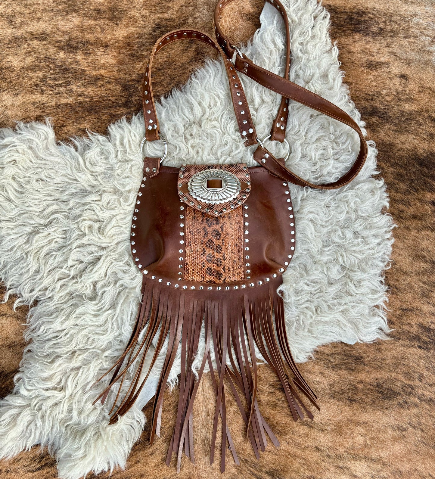 Snakeskin Fringed Leather Crossbody Bag