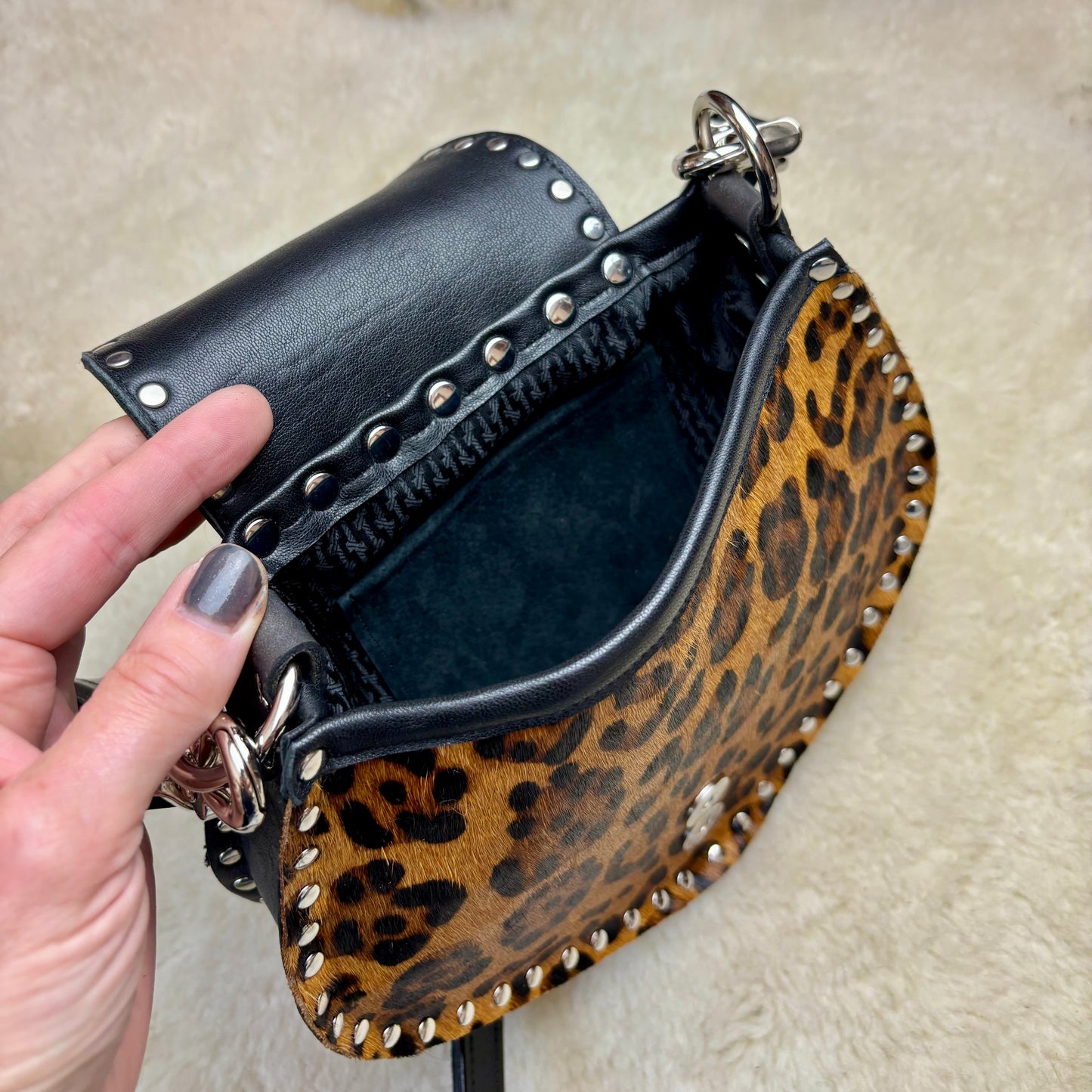 Leopard Print Hide with Silver Buckles