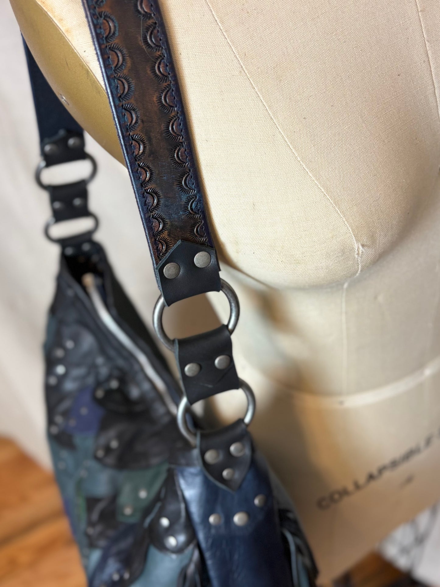 Steel Blue Reclaimed Leather Fish Scale Bag