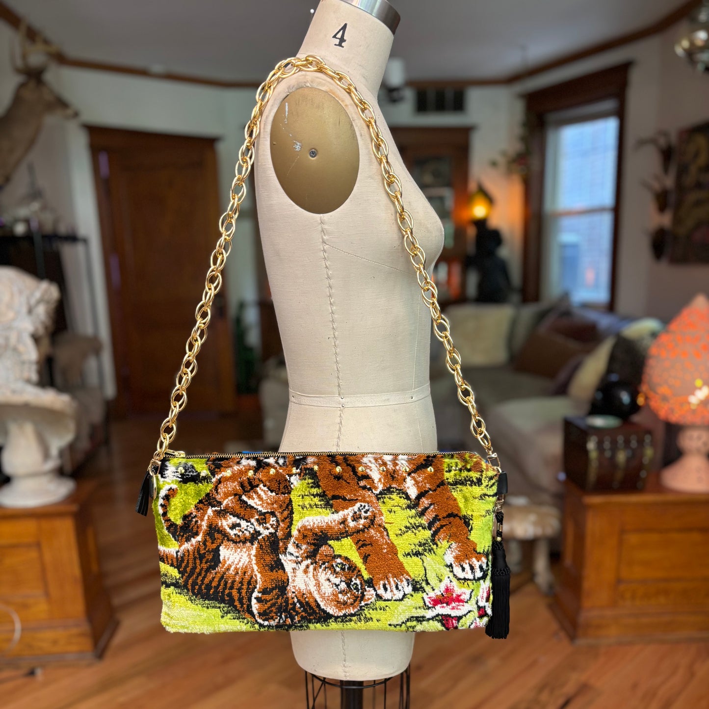 Tiger Velvet Tapestry Oversized Clutch