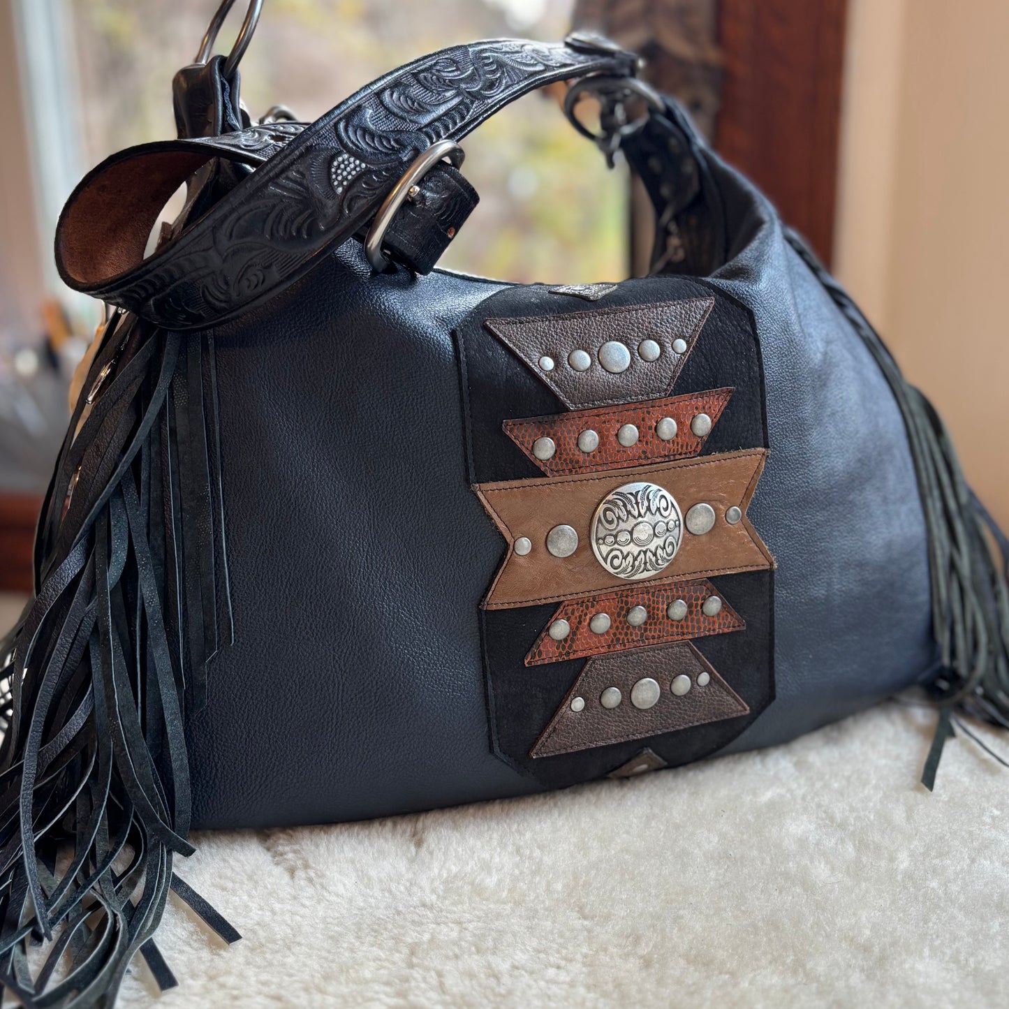 Navy Fringed November Bag