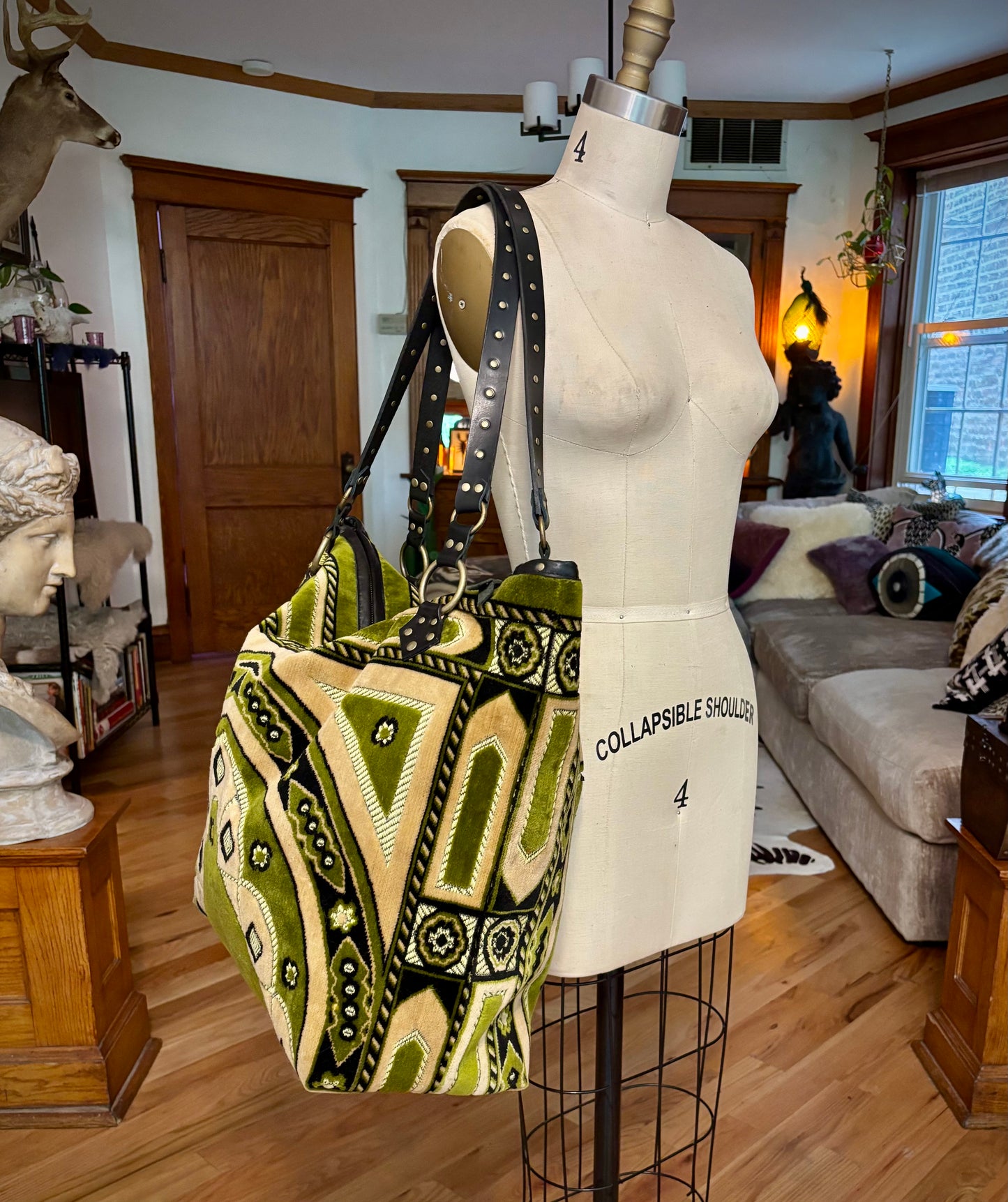 Summer Green Velvet Prayer Rug Oversized Bag