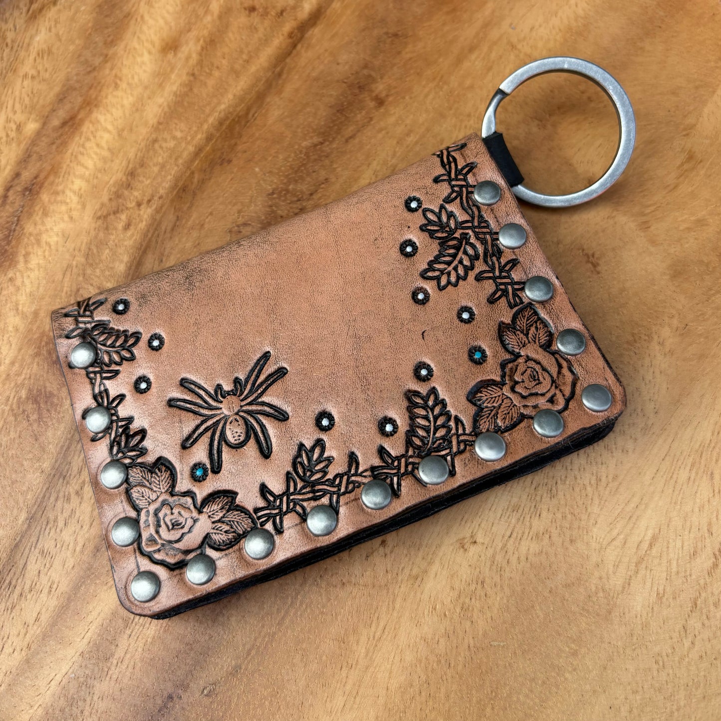 Tan Floral Spider Single Fold Wallet