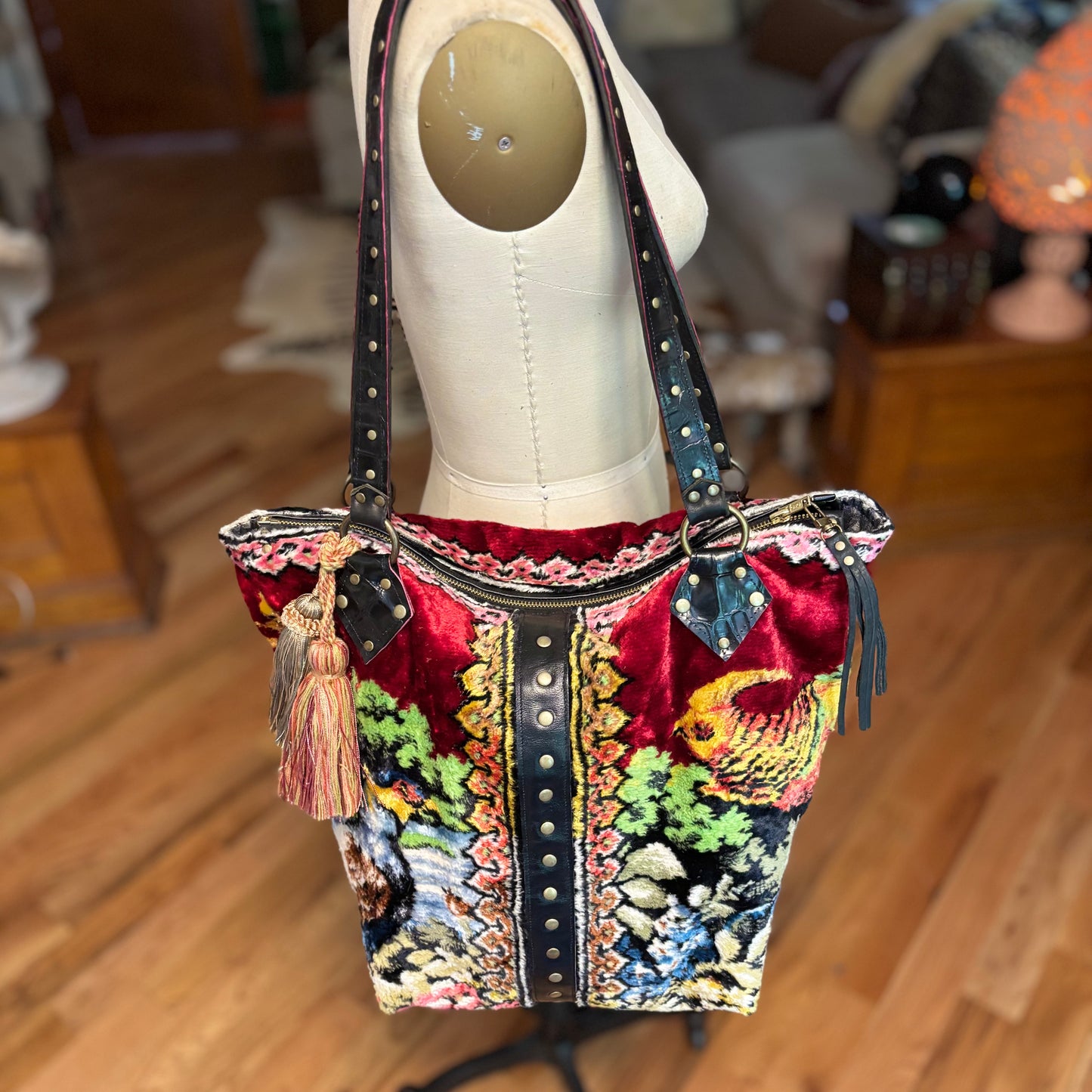 Velvet Tapestry Zip Top Bird Bag
