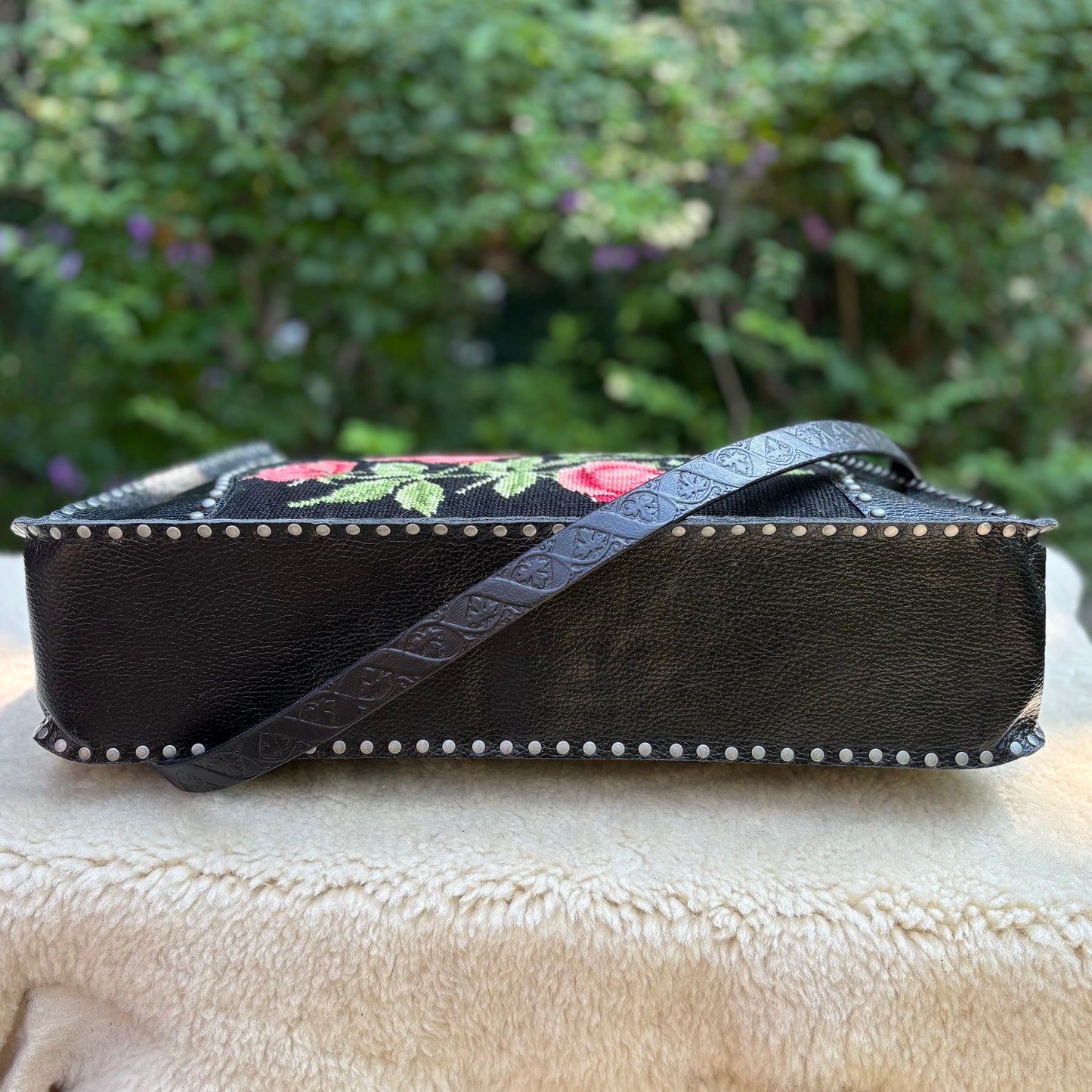 Needlepoint Rose Heirloom Bag in Black