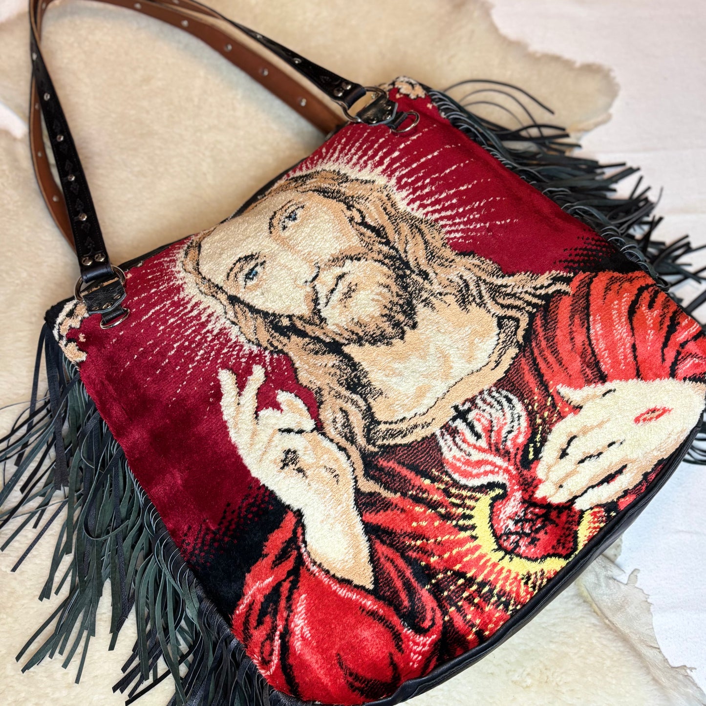 Vintage Tapestry Jumbo Jesus Carpet Bag