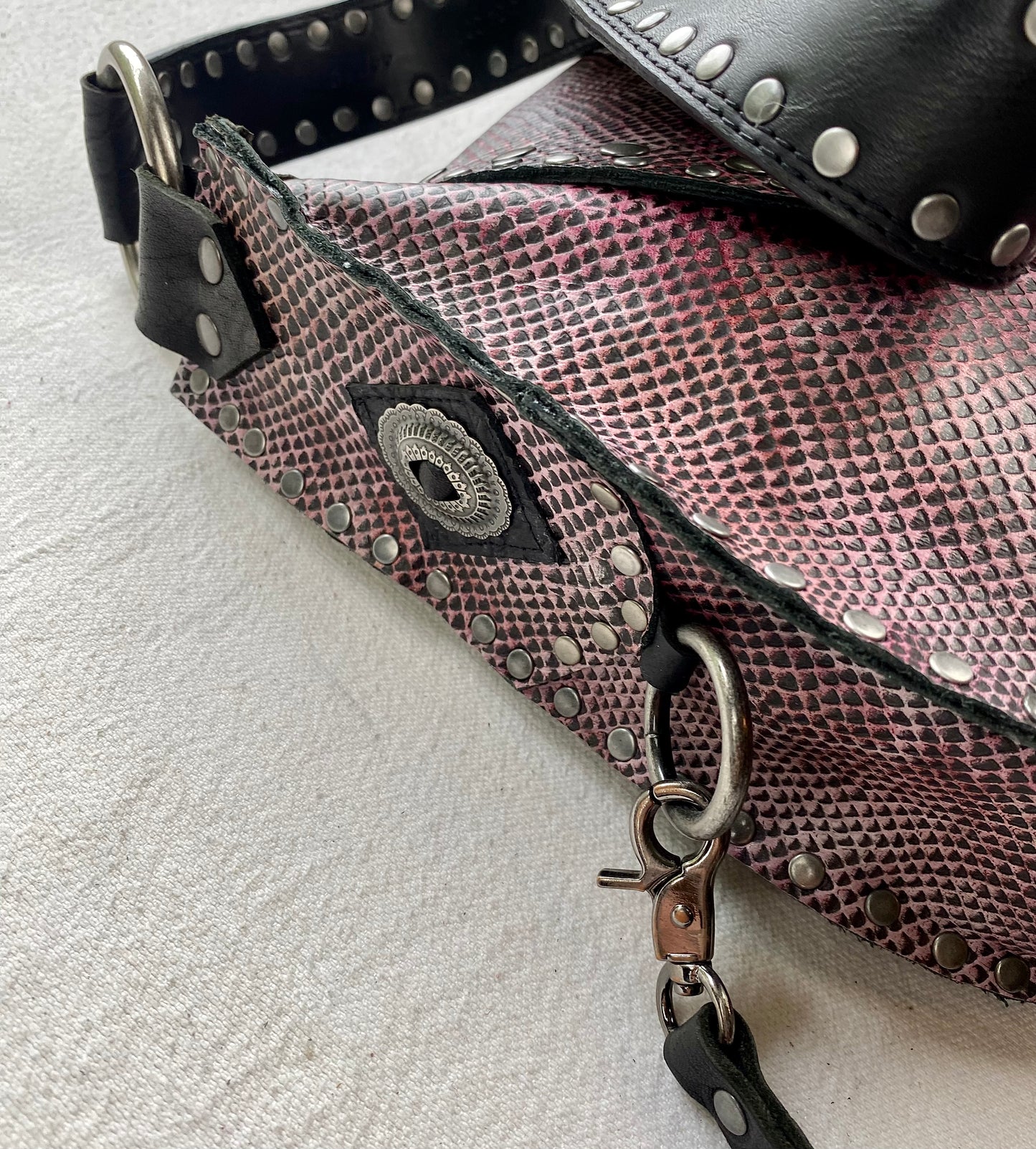 Pink Snake Print Shoulder Bag