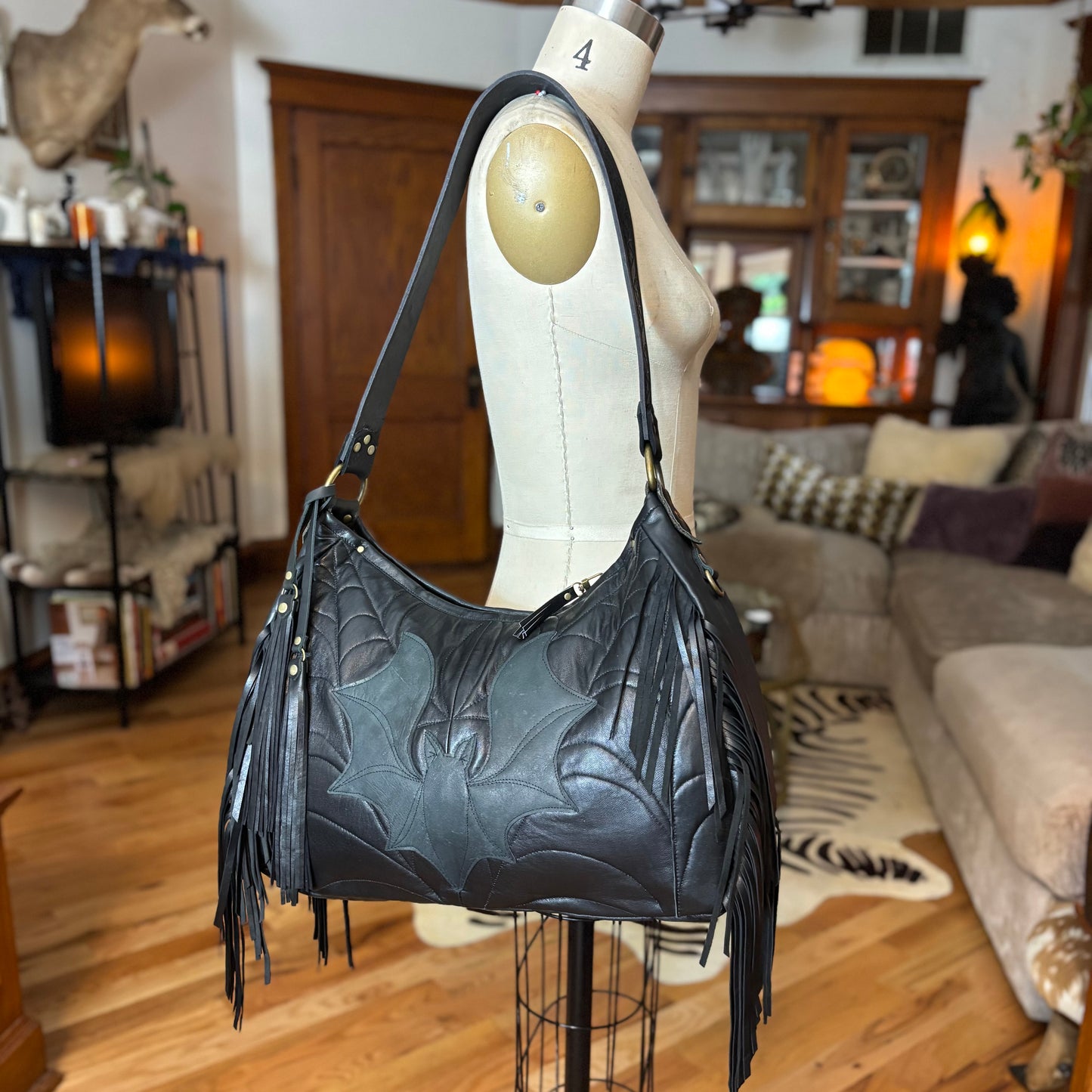 Reclaimed Leather Bat Ziptop Bag