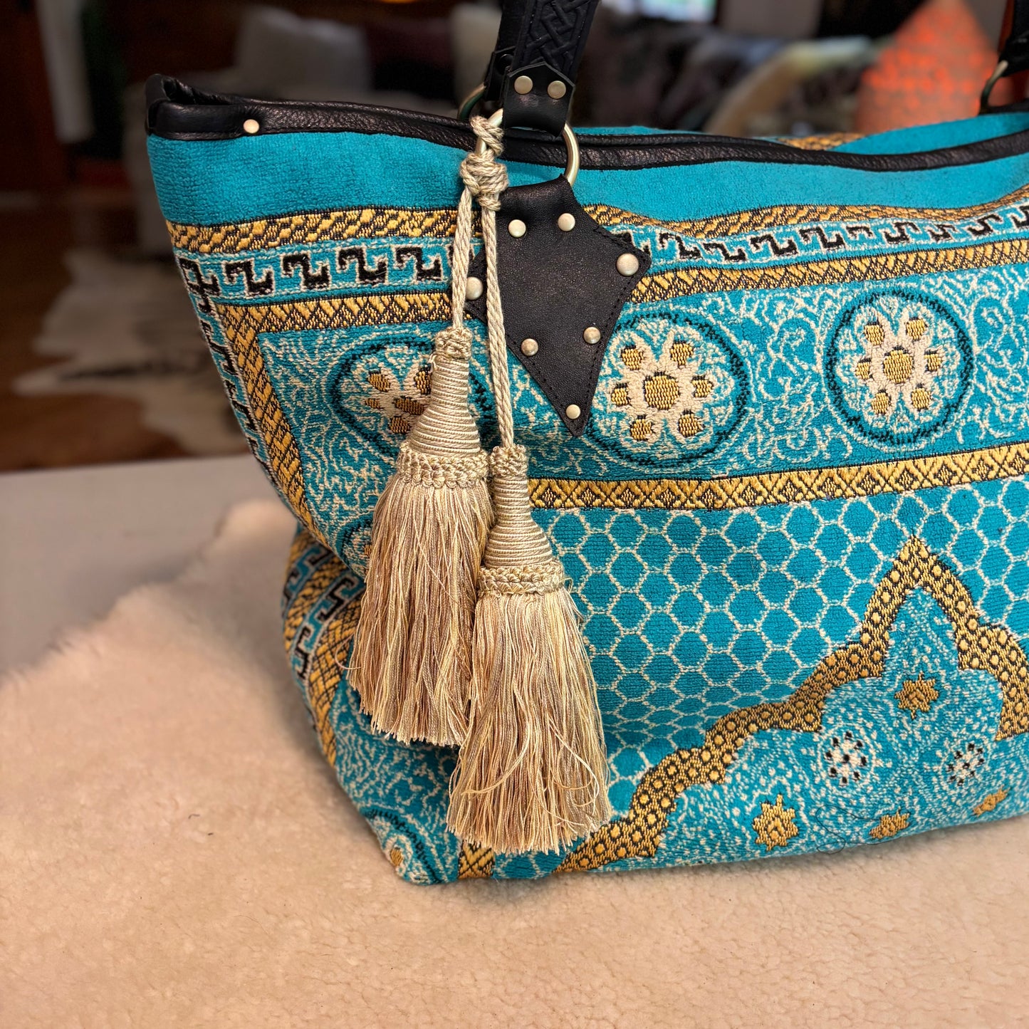 Turquoise Reclaimed Prayer Rug Bag