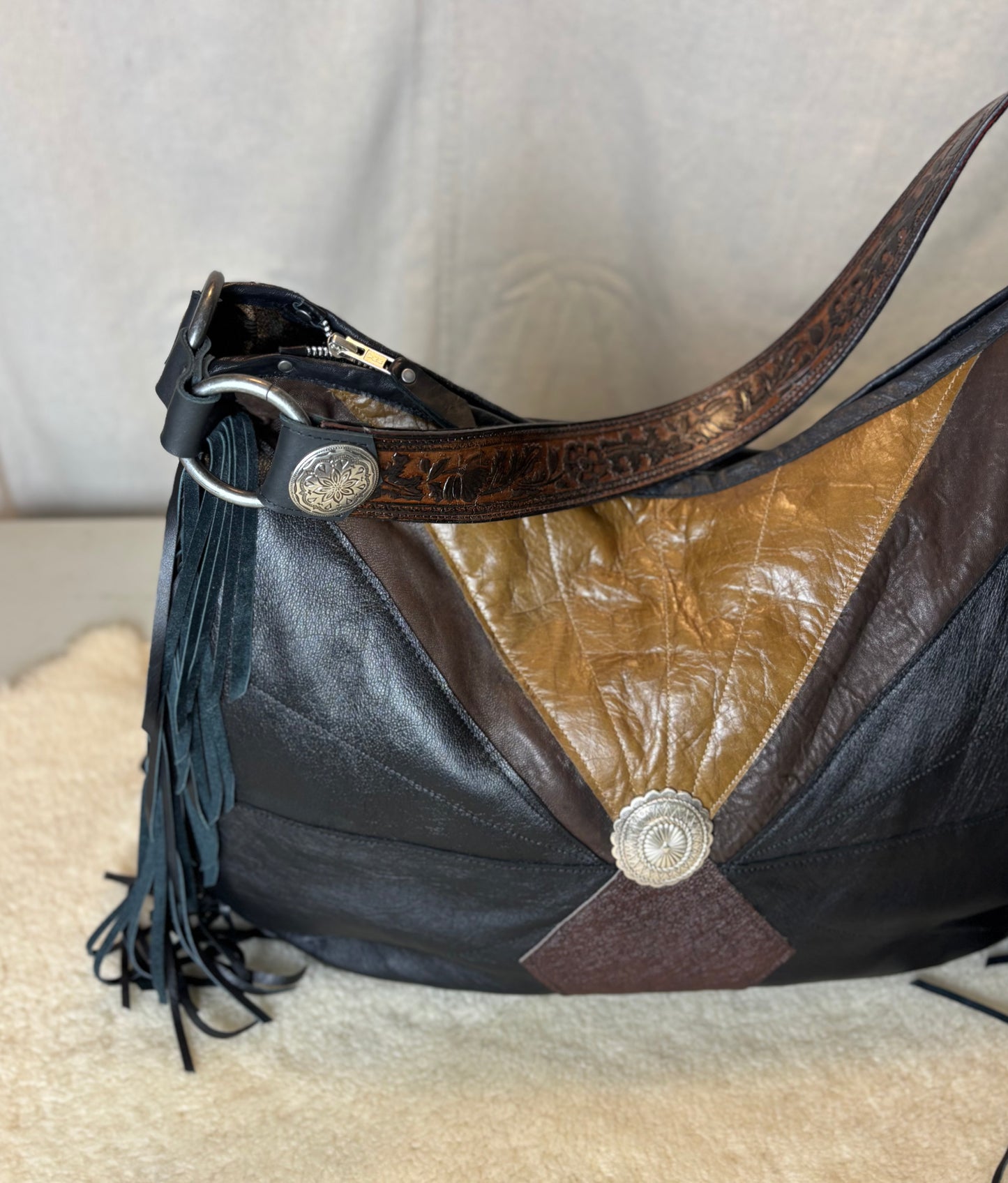 Black and Brown Reclaimed Leather Bag