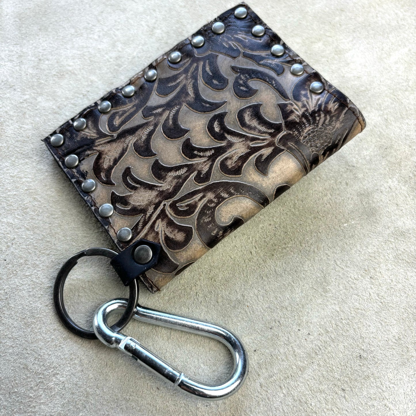 Tan Filigree Embossed Leather Wallet with Turquoise Concho