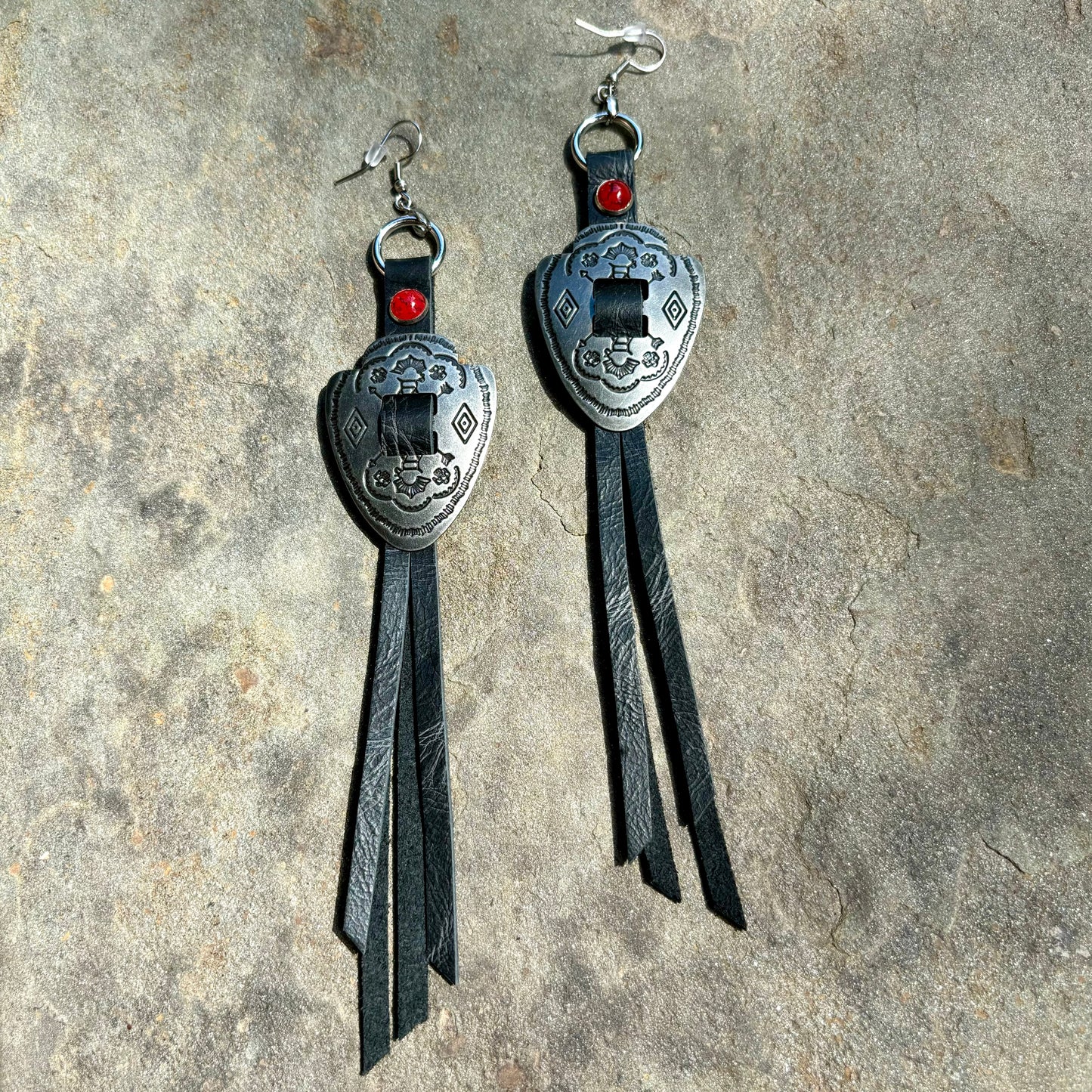 Black Arrowhead Earrings with Coral