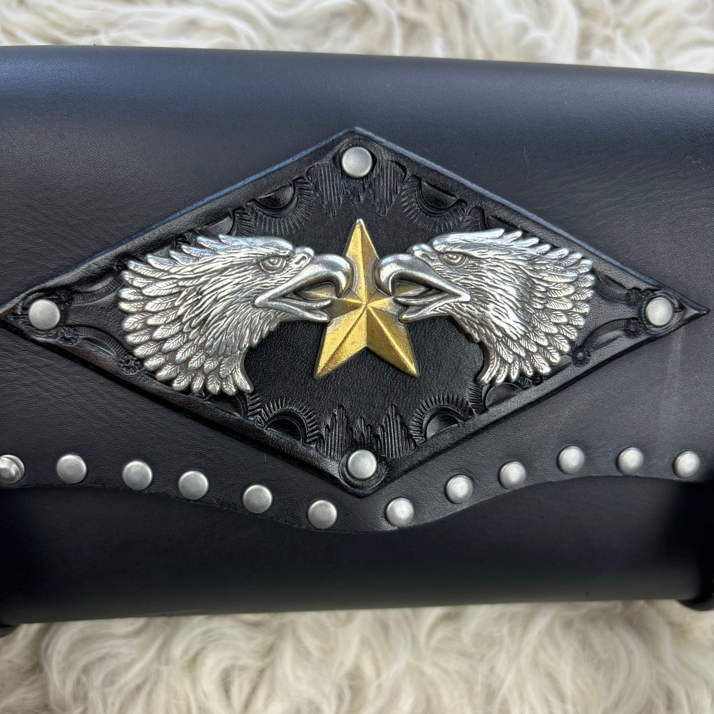 Black Leather Twin Eagles Bike Bag