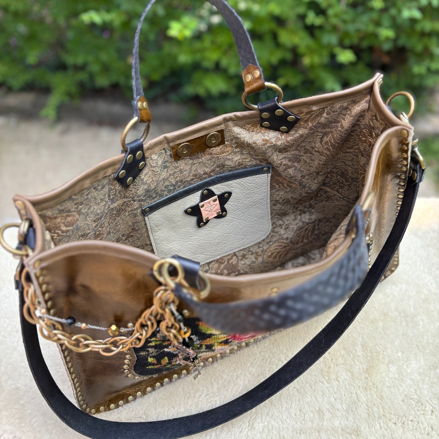 Olive Leather Bouquet Needlepoint Heirloom Bag