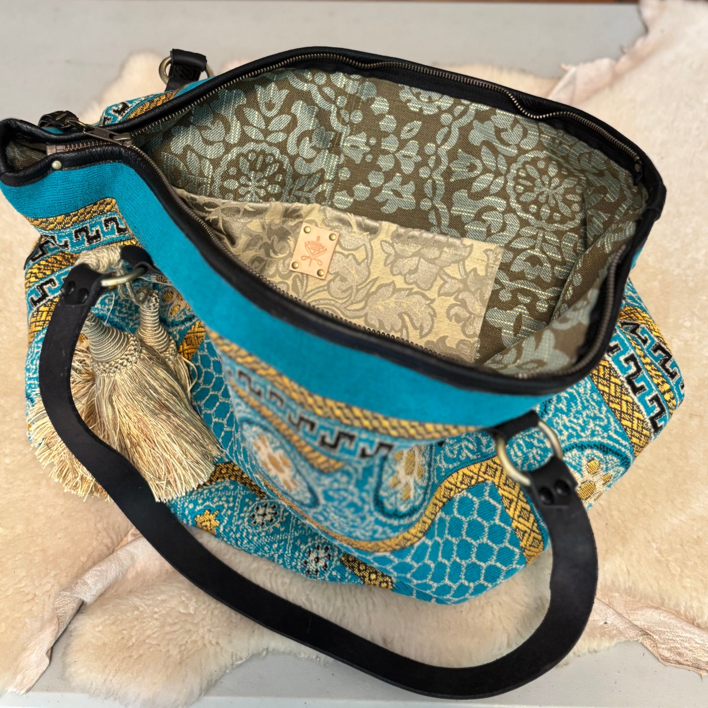 Turquoise Reclaimed Prayer Rug Bag
