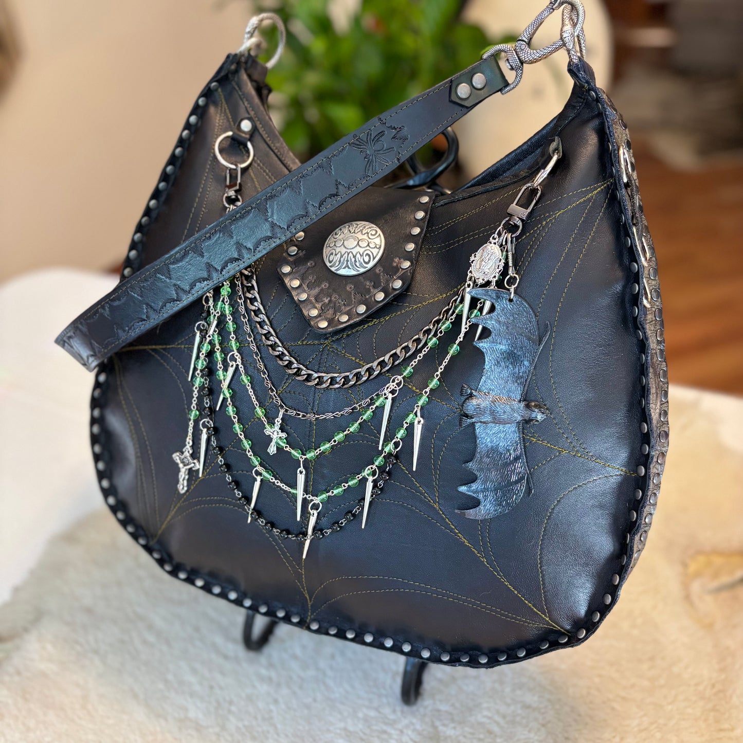 Black and Green Spiderweb Bag