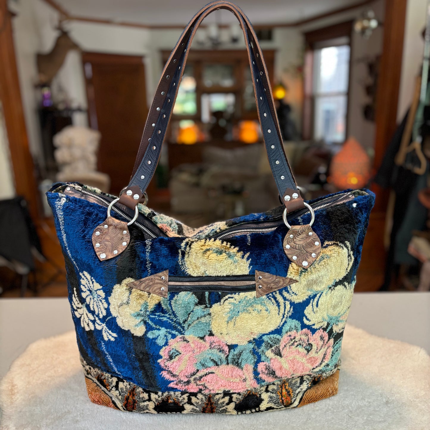 Oversized Vintage Velvet Kitty Bag