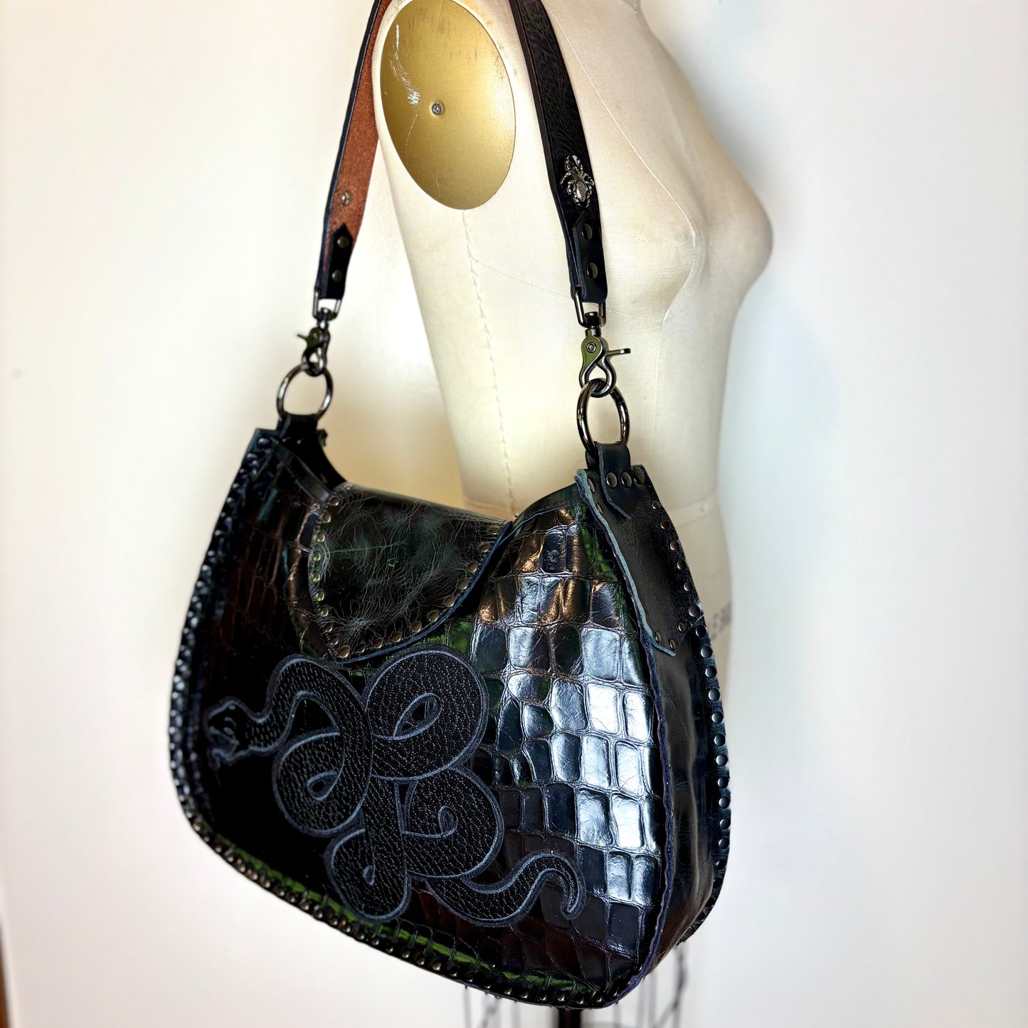 Black on Black Large Python Bag
