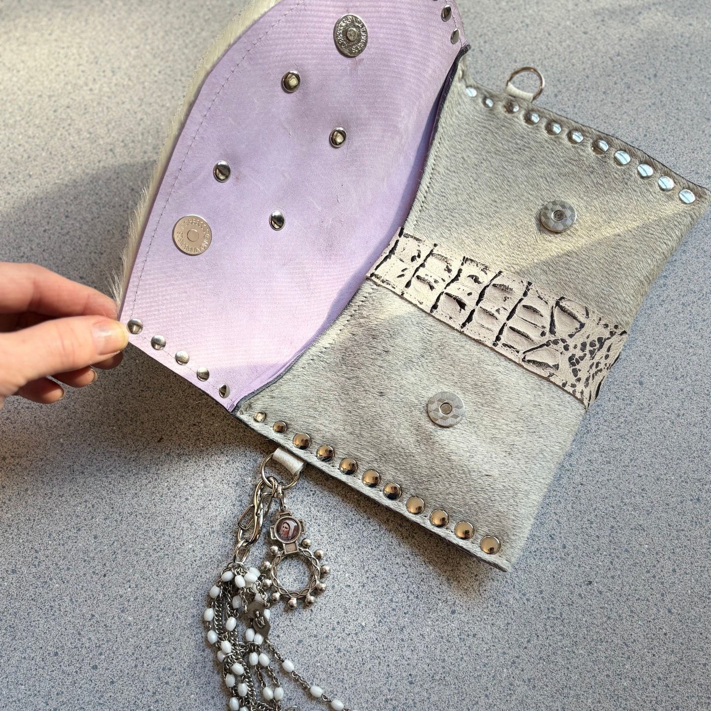 Winter White HairOn Hide Clutch