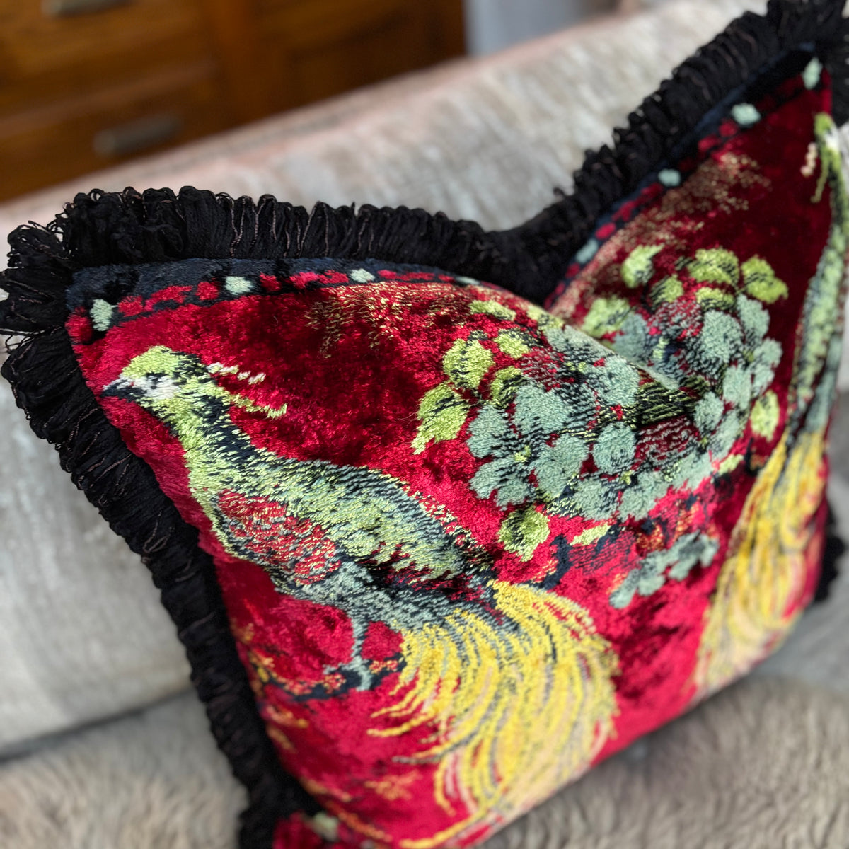 Tropical Birds Vintage Velvet Pillow