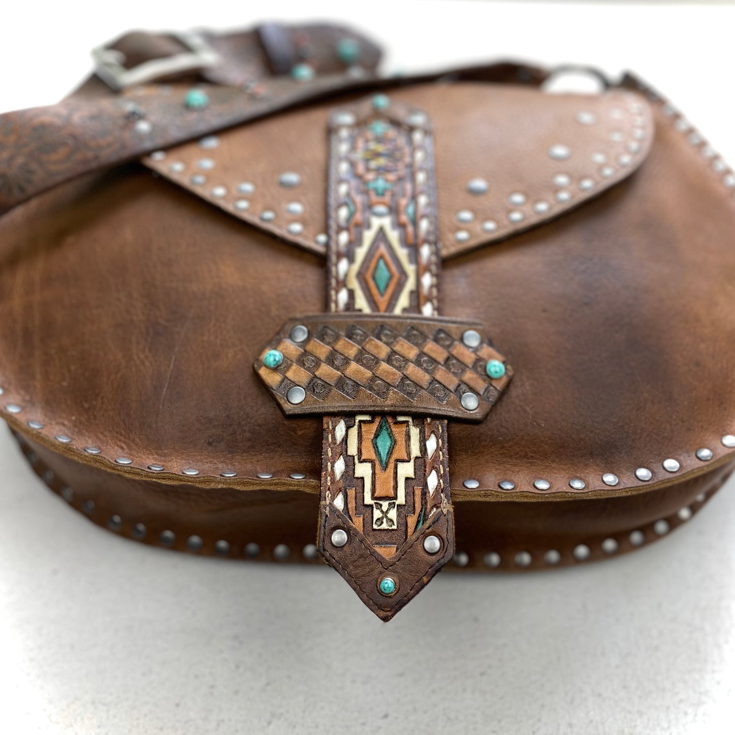 Rustic Saddle Brown Shoulder Bag with Removable Feather Tassels