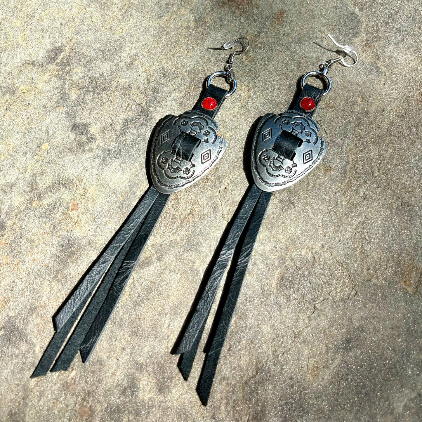 Black Arrowhead Earrings with Coral