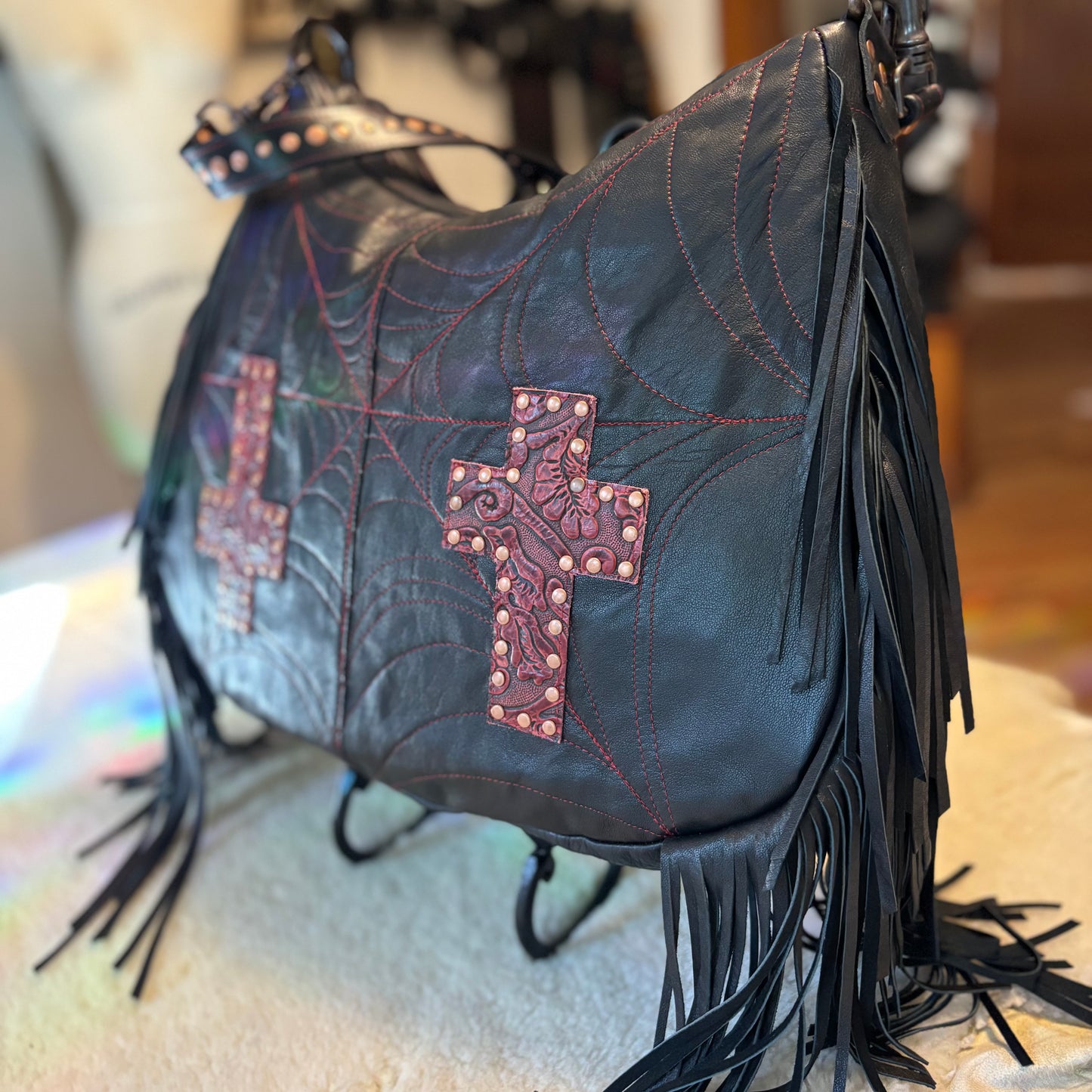 Black and Red Zip Top with Crosses