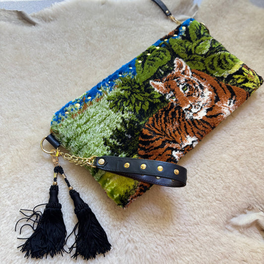Tiger Velvet Tapestry Oversized Clutch