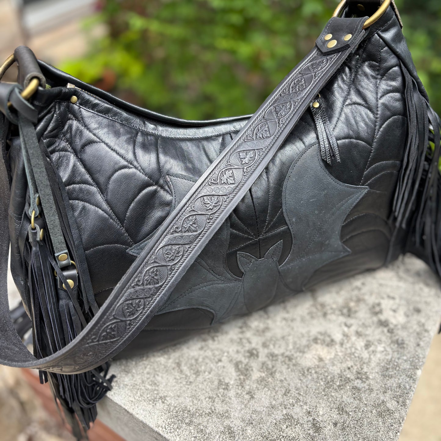 Reclaimed Leather Bat Ziptop Bag