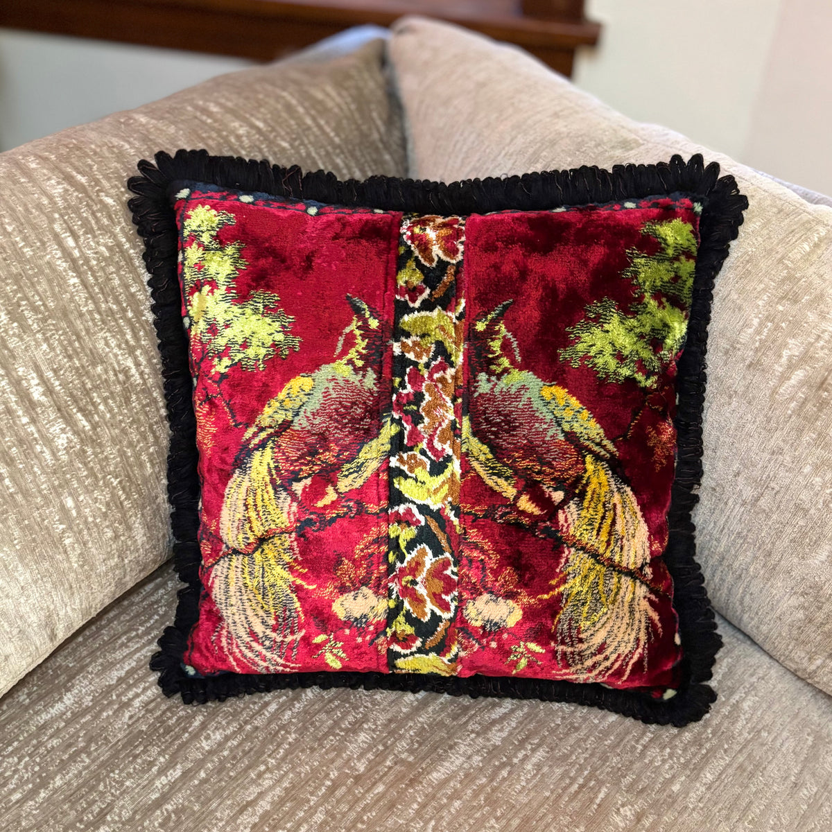 Tropical Birds Vintage Velvet Pillow