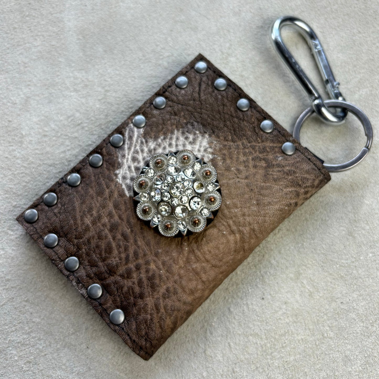 Distressed Tan Wallet with Vintage Rhinestone