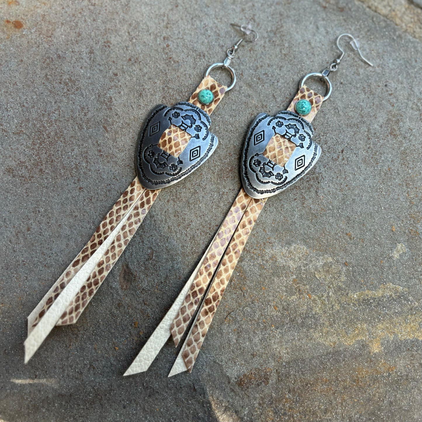 Natural Snake Arrowhead Earrings with Turquoise