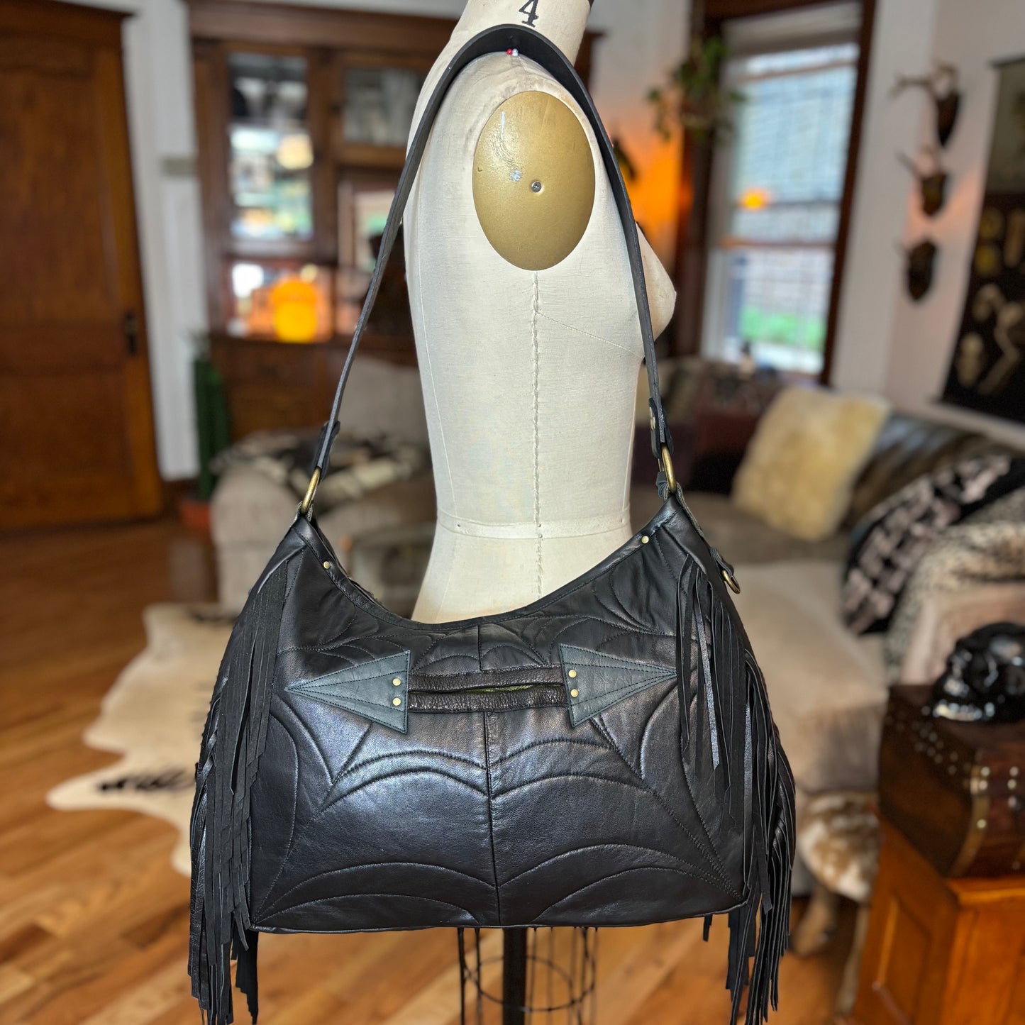 Reclaimed Leather Bat Ziptop Bag