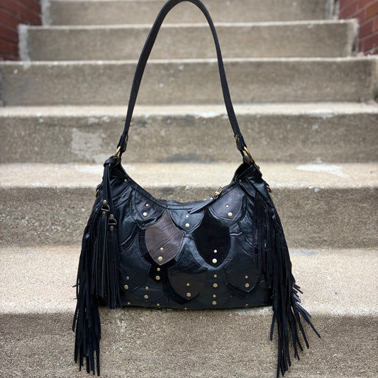 Reclaimed Leather Fishscale Ziptop Bag
